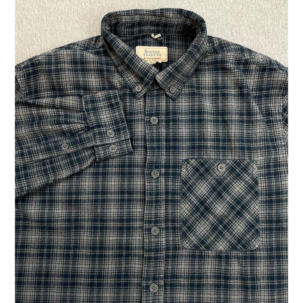 Boston Traders Shirt Men Large Plaid 100% Cotton Flannel‎ Pocket Button Down